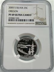 2005 S Silver 25C OREGON PF 69 ULTRA CAMEO NGC